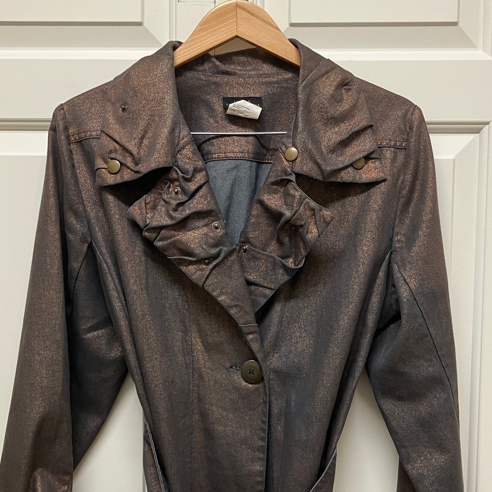 Linda Lundstrom avant garde jacket with snap & grommet details, bronze brown, 10